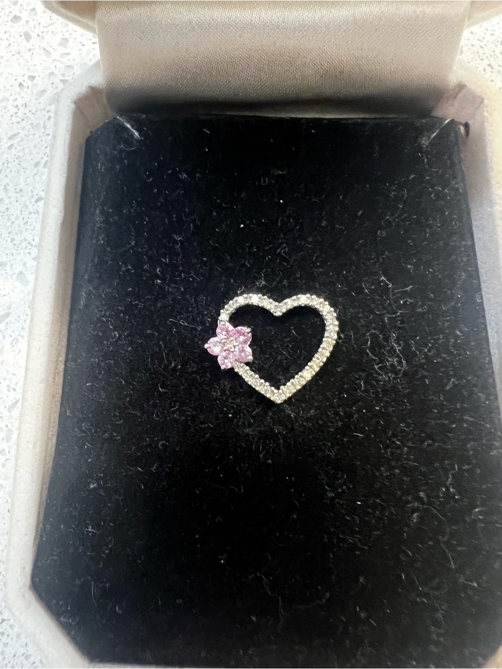 Zales Girl’s Heart Pendant with Pink Flower Accent
